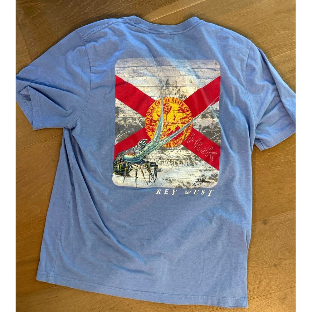 HUK Performance Fishing T Shirt Blue Size Large Key West EUC